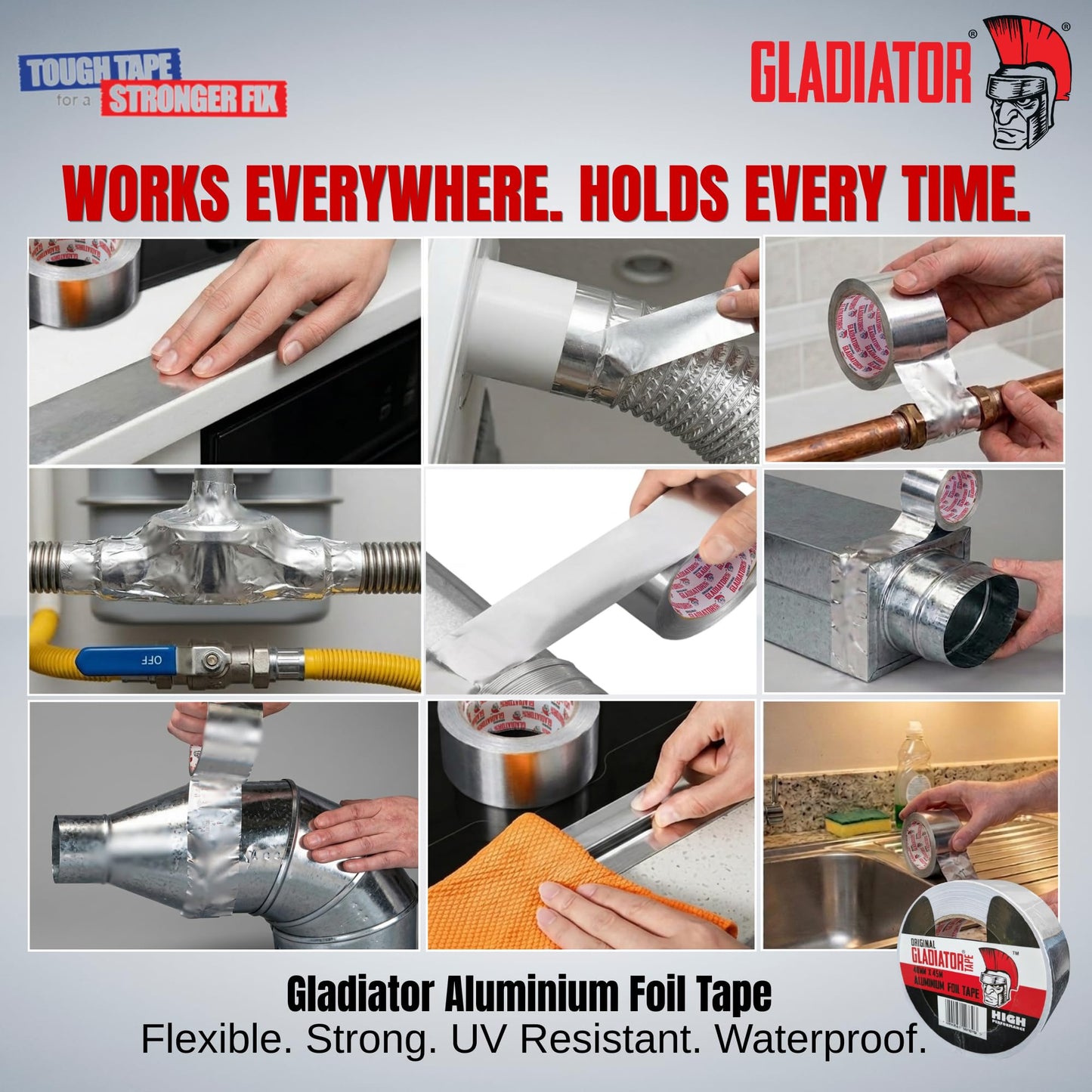 Gladiator Aluminium Foil Tape 48mm x 45m | Heavy Duty HVAC Foil Tape