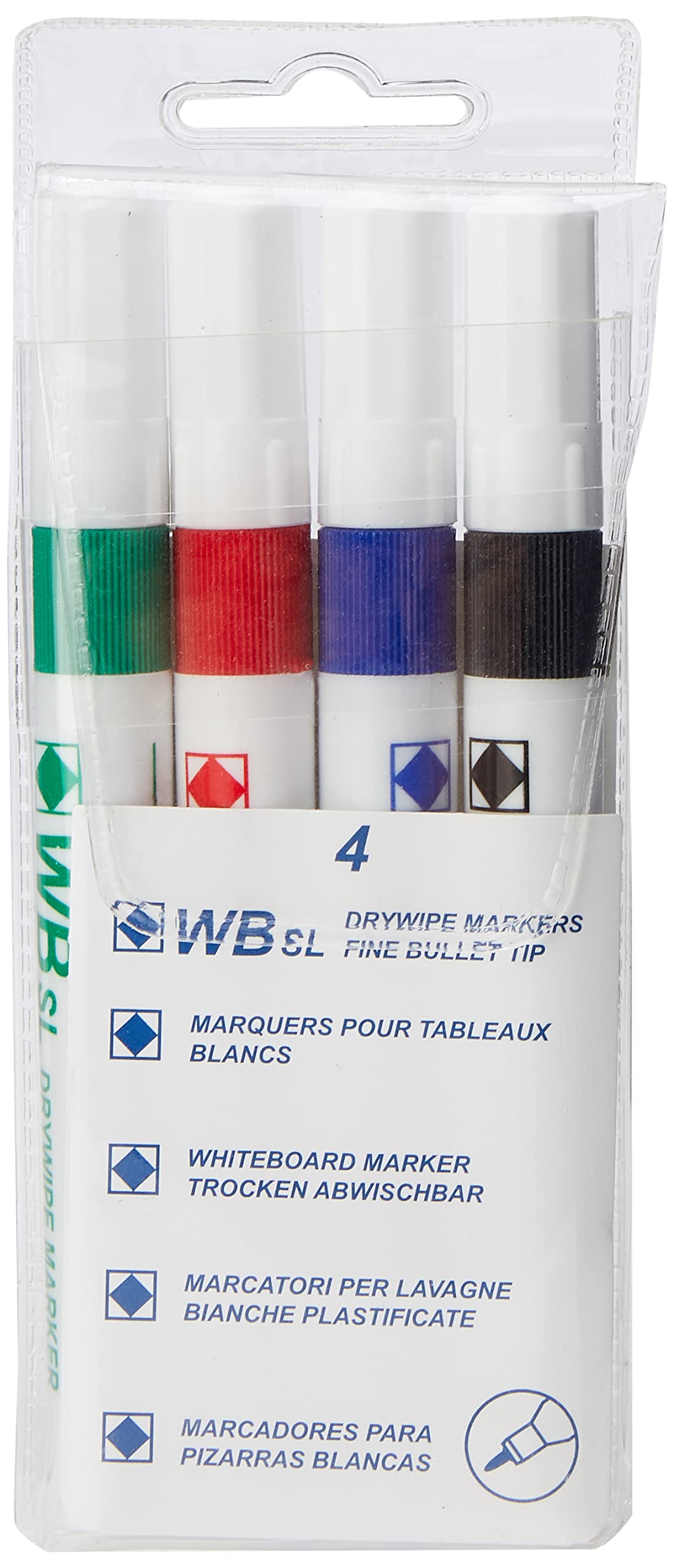 Hainenko Slimline Dry Wipe Whiteboard Markers Fine Bullet Tip Assorted Colours (Pack of 4) | Low Odour Whiteboard Pens