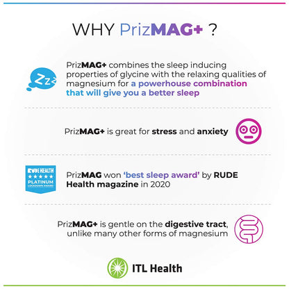 PrizMAG+ by ITL Health Magnesium Bisglycinate Capsules 90 Capsules
