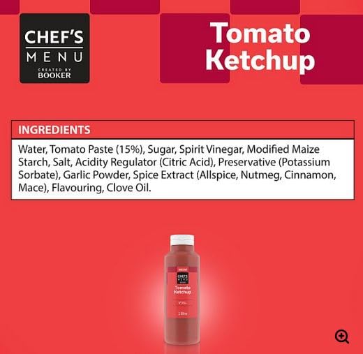 Tomato Ketchup 1 Litre – Ready to Use Sauce for Burgers & Chips – Chef’s Menu – Suitable for Home & Catering