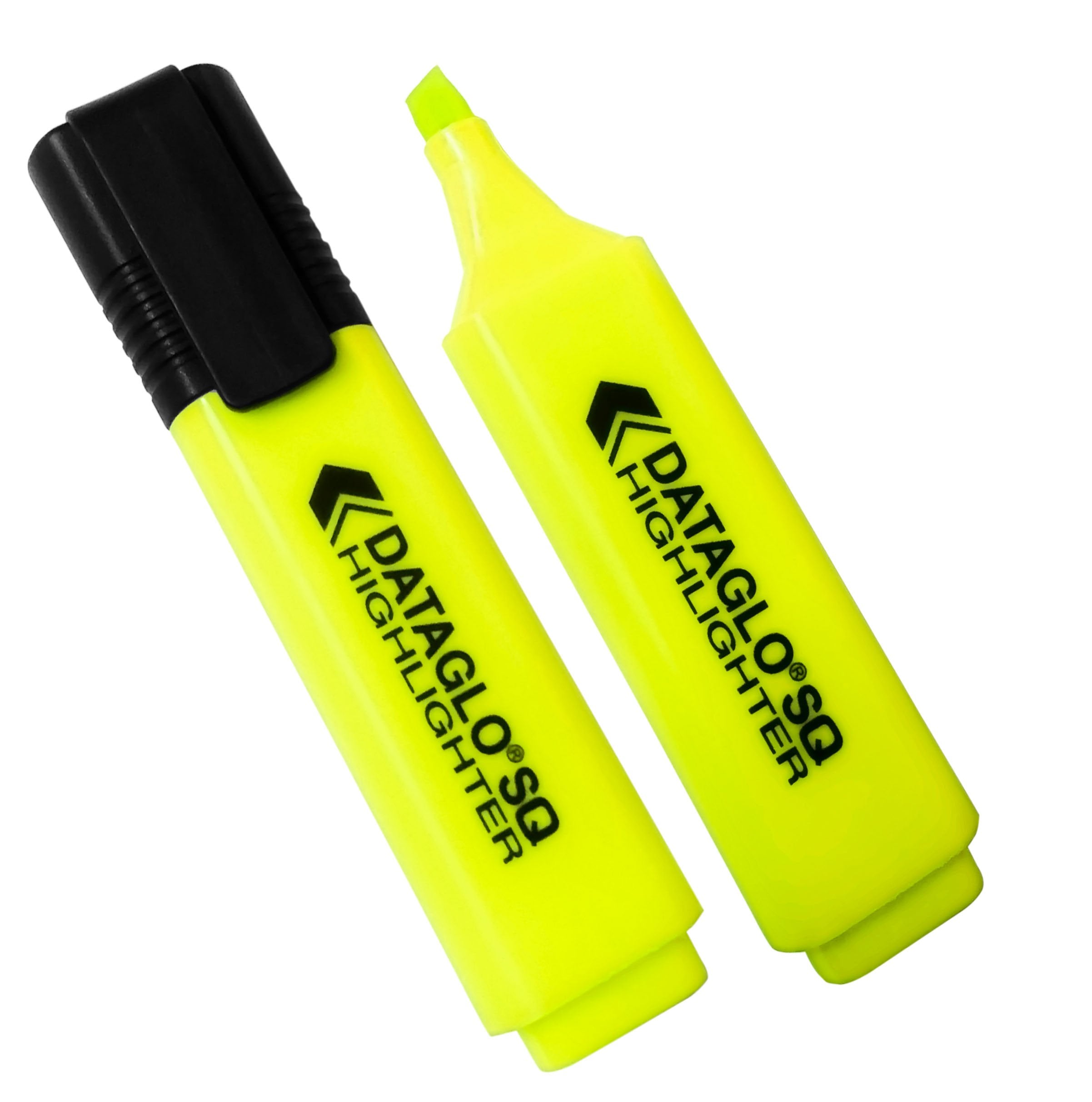10x Yellow Dataglo SQ Chisel Tip Highlighters. Classpack - Pack of 10. Neon/Fluorescent Yellow Revision Highlighter Pens.