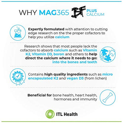 MAG365 BF Plus Magnesium Powder with Calcium, Zinc, D3 & K2 – 210g