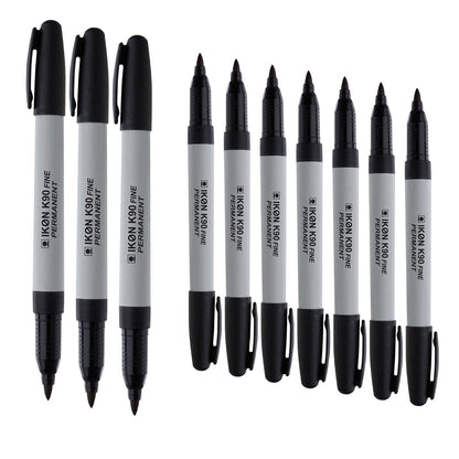 Hainenko IKON K90 Black Fine Permanent Marker | Pack of 10 | 0.8mm