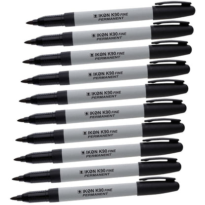 Hainenko IKON K90 Black Fine Permanent Marker | Pack of 10 | 0.8mm