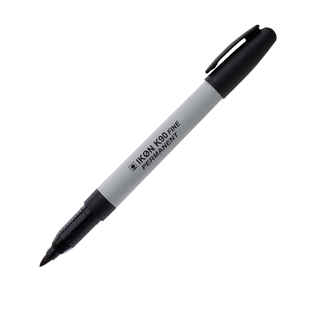 Hainenko IKON K90 Black Fine Permanent Marker Pack of 20. Sharp Point Golf Ball/CD/DVD Marker Pens in Black Ink 0.8mm Bullet Tip