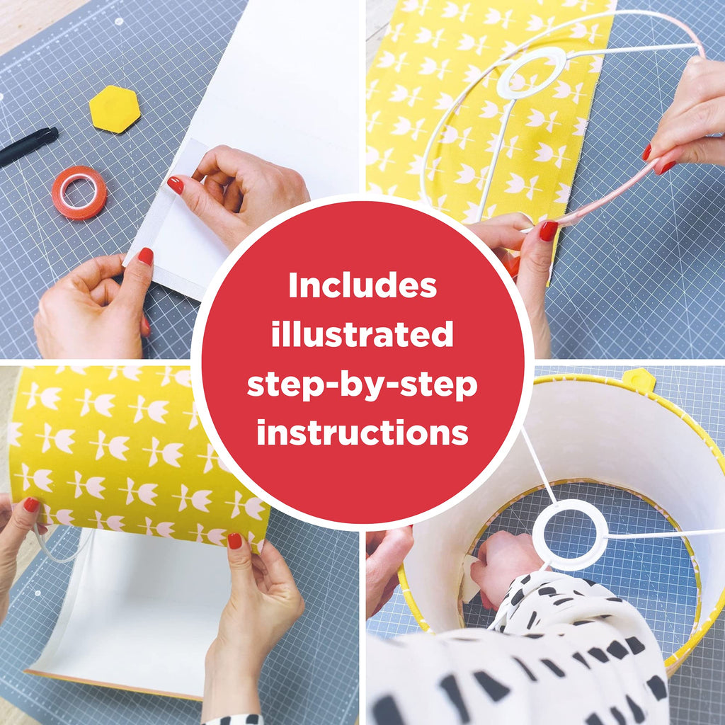 25cm Lampshade Making Kit use with Pendant Ceiling Lights and Table and Floor Lamp, Drum Circle Shape Needcraft UK DIY use with Fabric, Textile, Wallpaper of Choice.