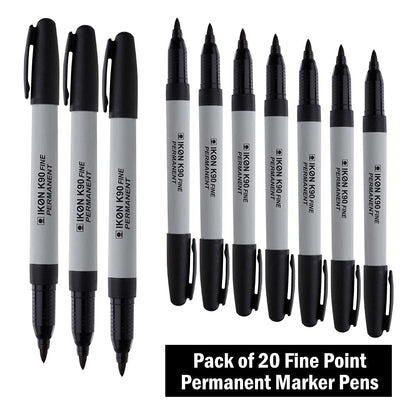 Hainenko IKON K90 Black Fine Permanent Marker | Pack of 10 | 0.8mm