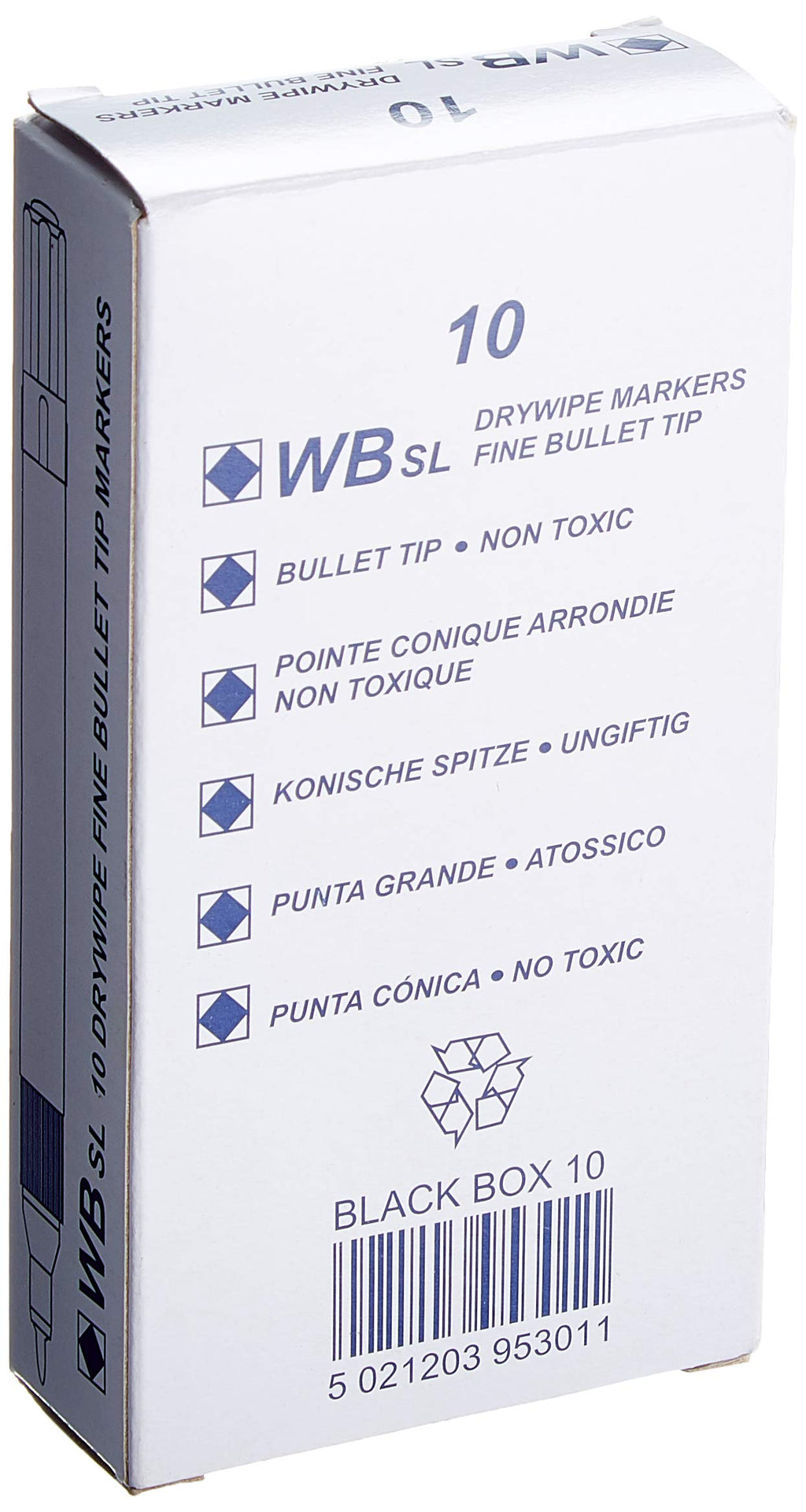 Hainenko Whiteboard Slimline Dry Wipe Marker with Fine Bullet Tip - Black (Pack of 10)