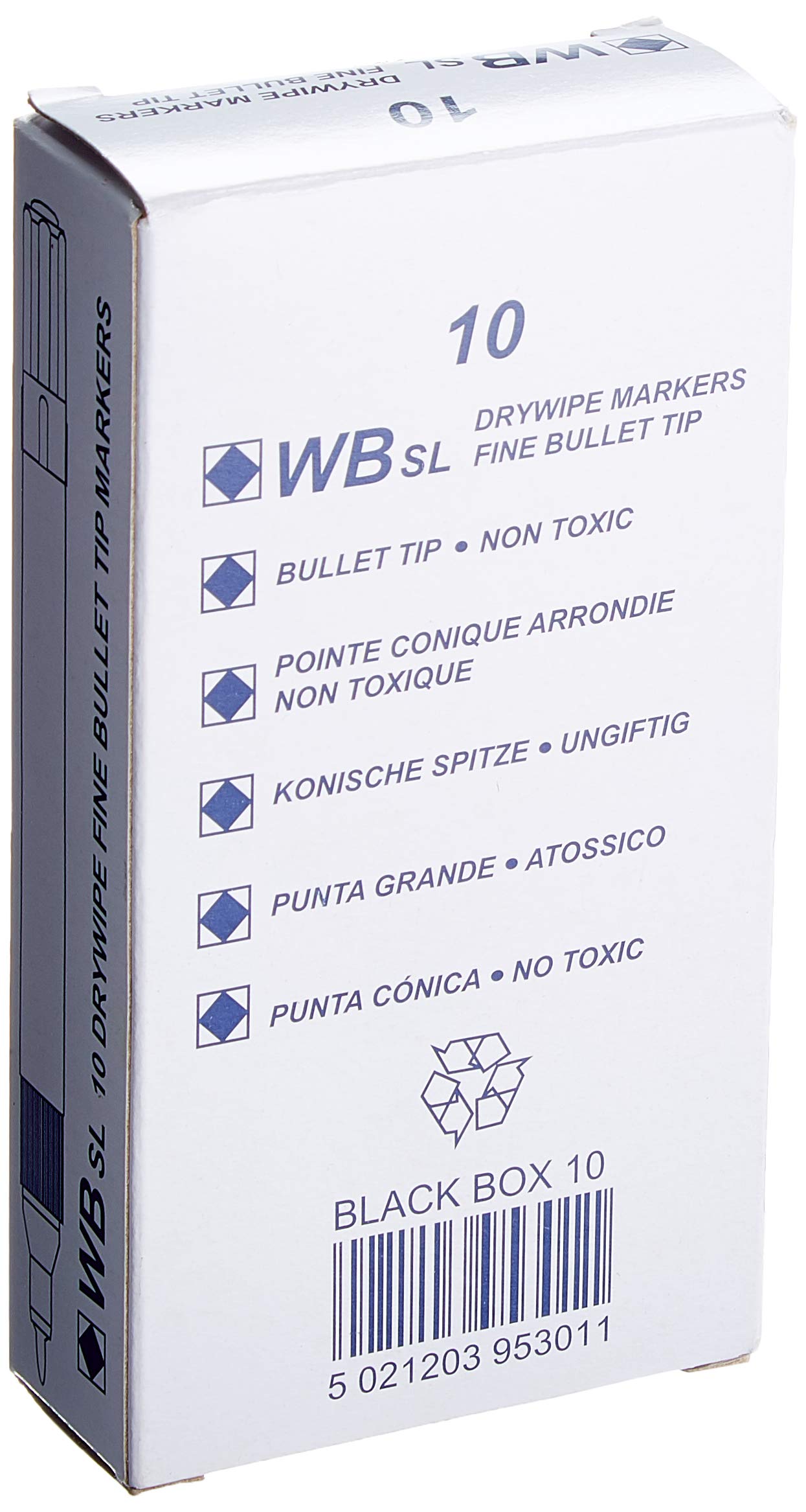 Hainenko Whiteboard Slimline Dry Wipe Marker with Fine Bullet Tip - Black (Pack of 10)