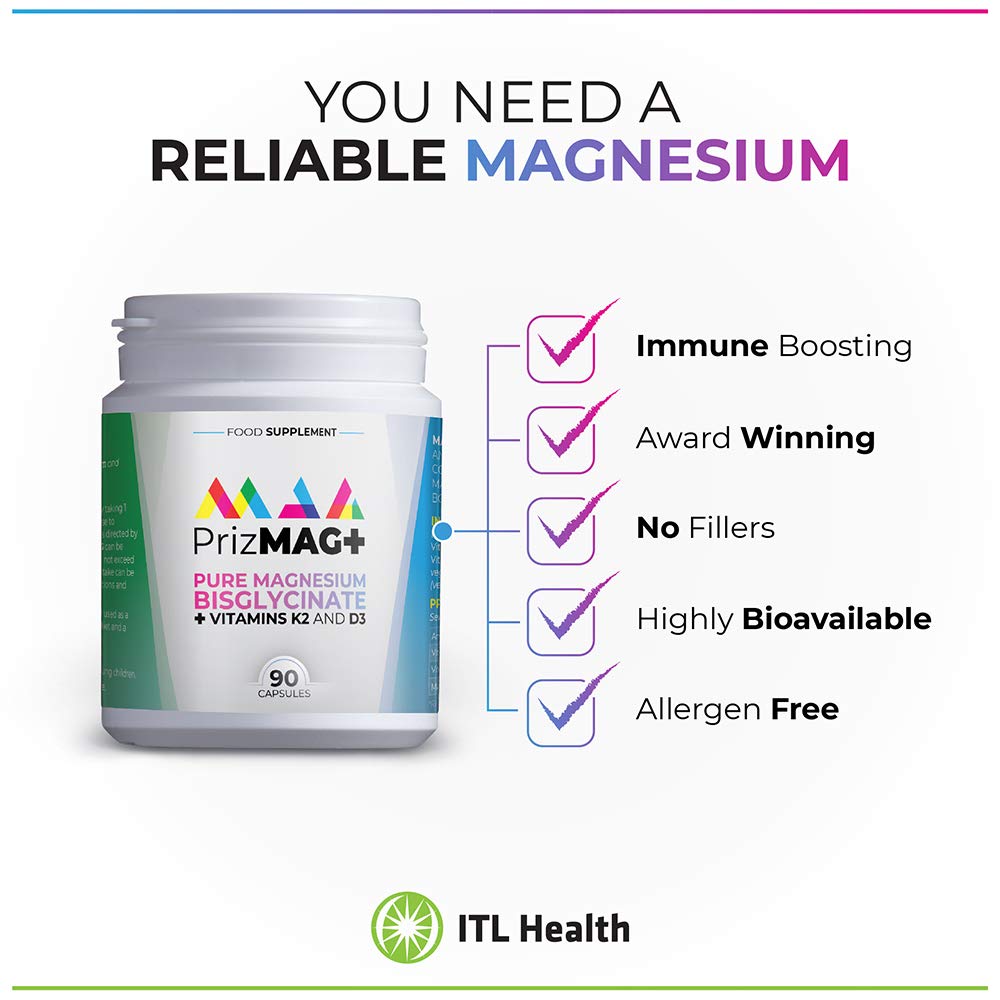 PrizMAG+ by ITL Health Magnesium Bisglycinate Capsules 90 Capsules
