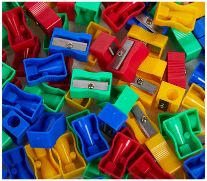 Hainenko Plastic Pencil Sharpeners Assorted Colours (Pack of 100) | Single Hole Classroom & Office Sharpeners