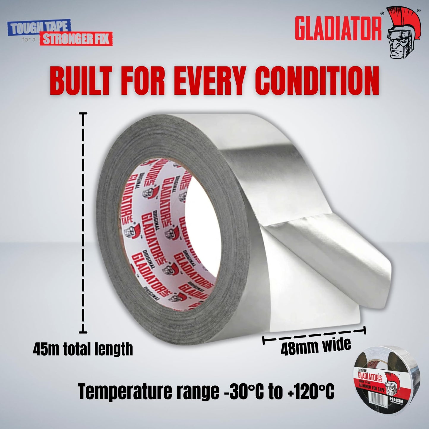 Gladiator Aluminium Foil Tape 48mm x 45m | Heavy Duty HVAC Foil Tape