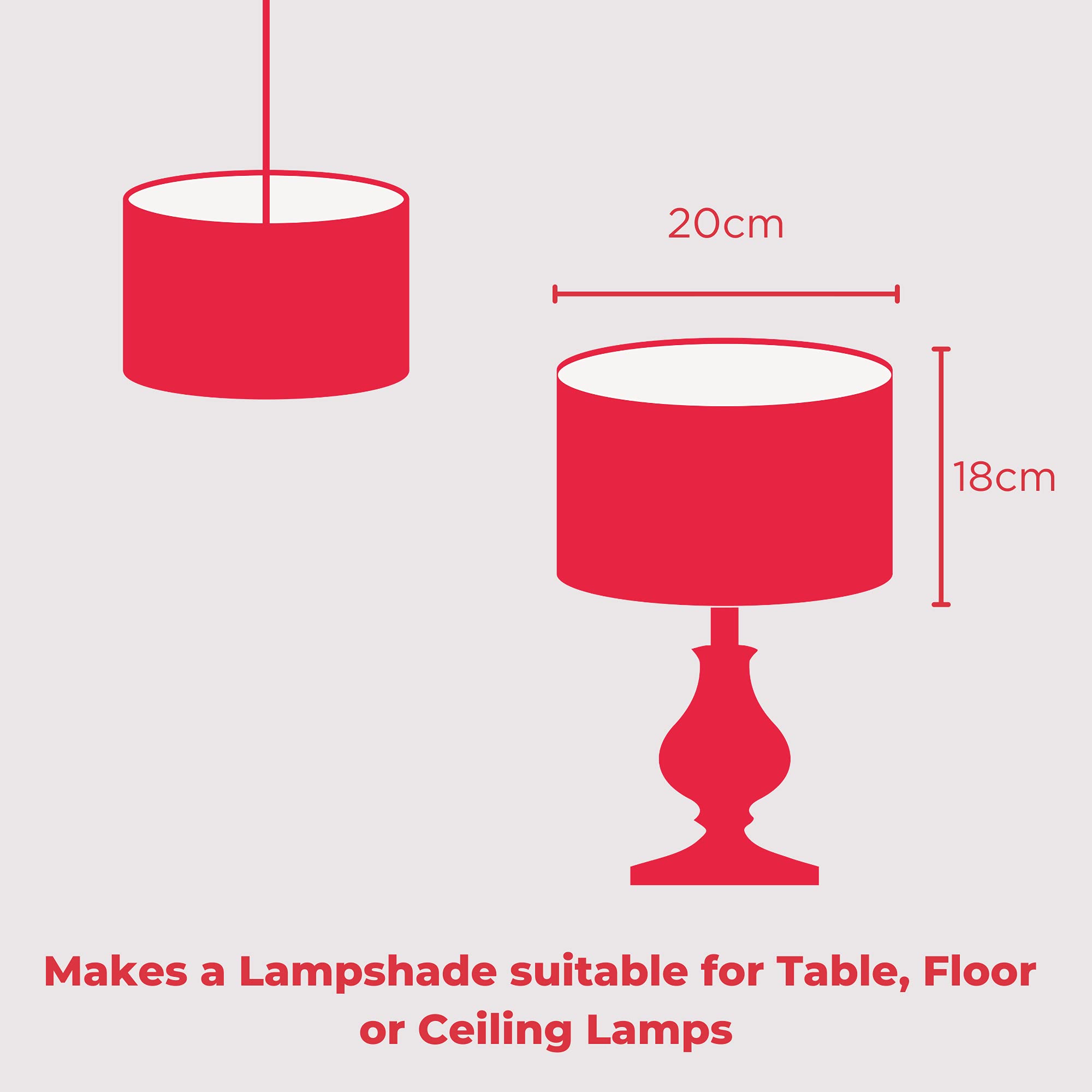 20cm Lampshade Making Kit use with Pendant Ceiling Lights and Table and Floor Lamp, Drum Circle Shape Needcraft UK DIY use with Fabric, Textile, Wallpaper of Choice.