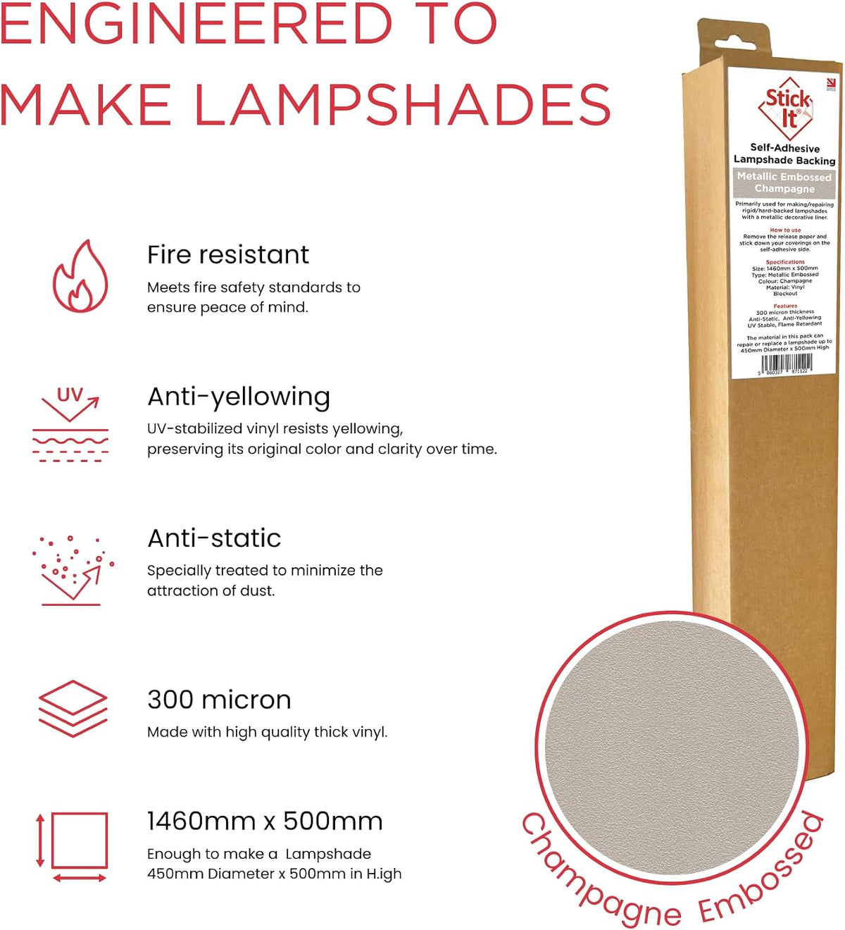 Dannell's Stick-It Metallic Champagne Embossed Self-Adhesive Lampshade Vinyl 1460 x 500mm | Lampshade Making