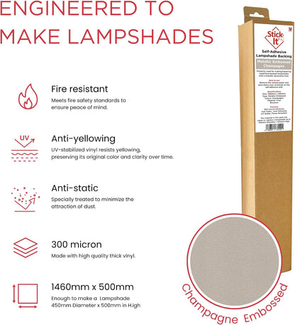 Dannell's Stick-It Metallic Champagne Embossed Self-Adhesive Lampshade Vinyl 1460 x 500mm | Lampshade Making