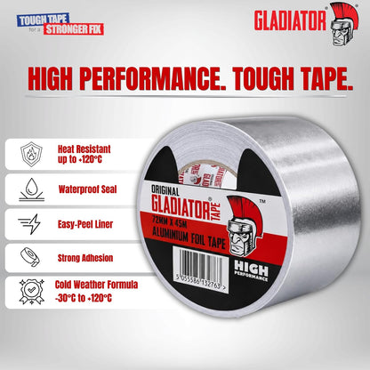 Gladiator Aluminium Foil Tape 72mm x 45m | Heavy Duty HVAC Foil Tape