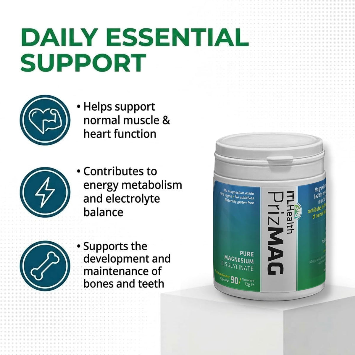 PrizMAG by ITL Health Pure Magnesium Bisglycinate Capsules 90 Capsules