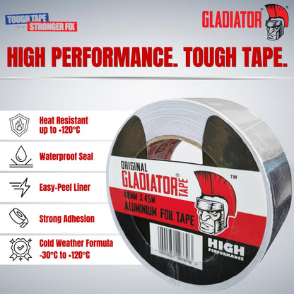 Gladiator Aluminium Foil Tape 48mm x 45m | Heavy Duty HVAC Foil Tape
