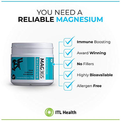 MAG365 BF Plus Magnesium Powder with Calcium, Zinc, D3 & K2 – 210g