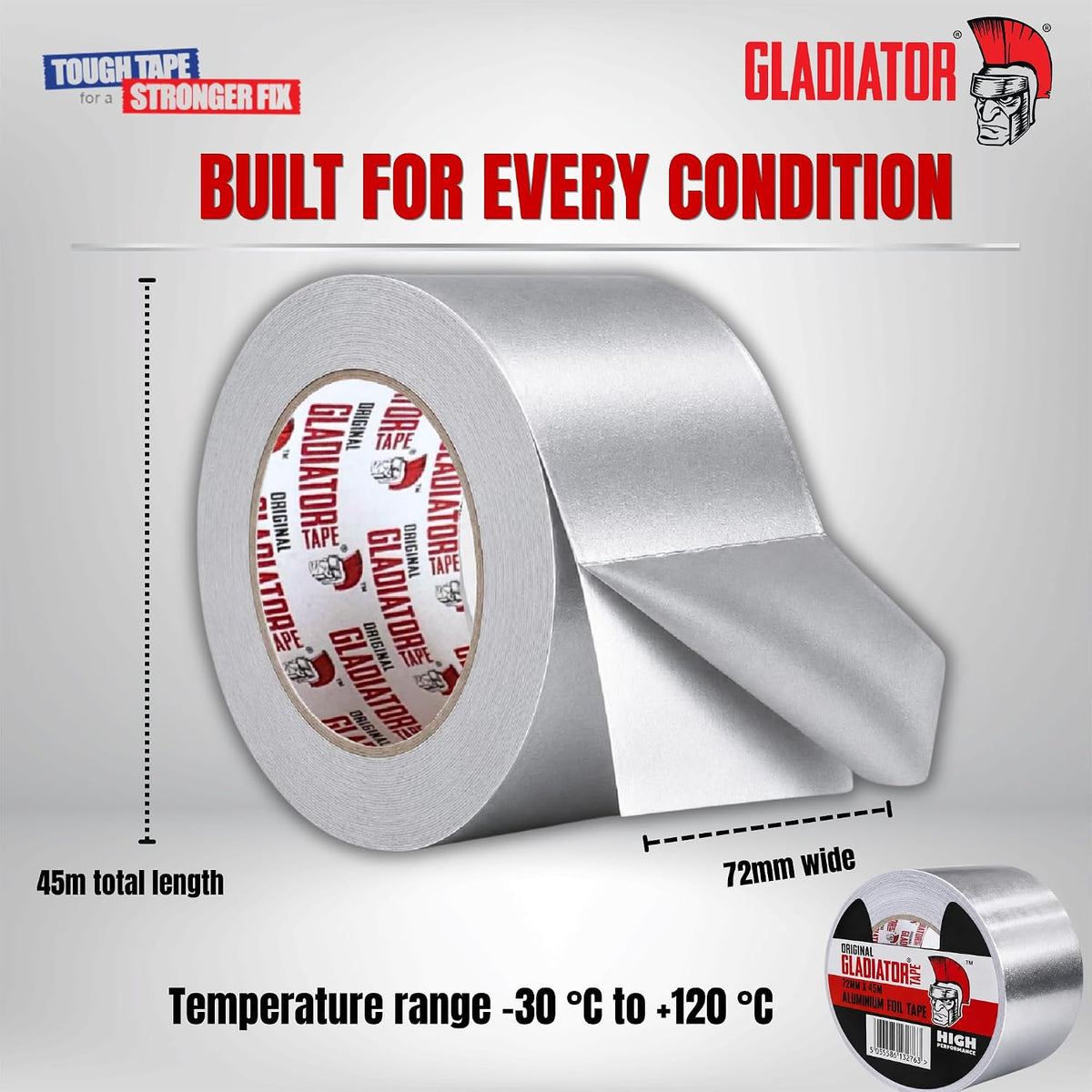 Gladiator Aluminium Foil Tape 72mm x 45m | Heavy Duty HVAC Foil Tape