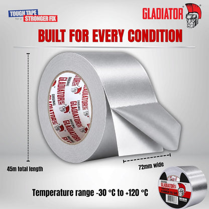 Gladiator Aluminium Foil Tape 72mm x 45m | Heavy Duty HVAC Foil Tape