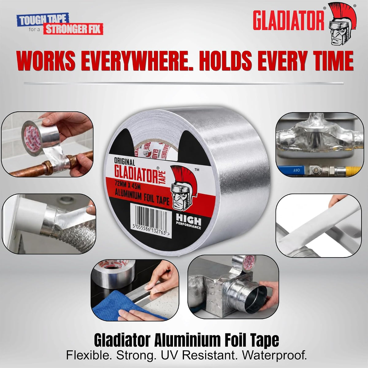Gladiator Aluminium Foil Tape 72mm x 45m | Heavy Duty HVAC Foil Tape
