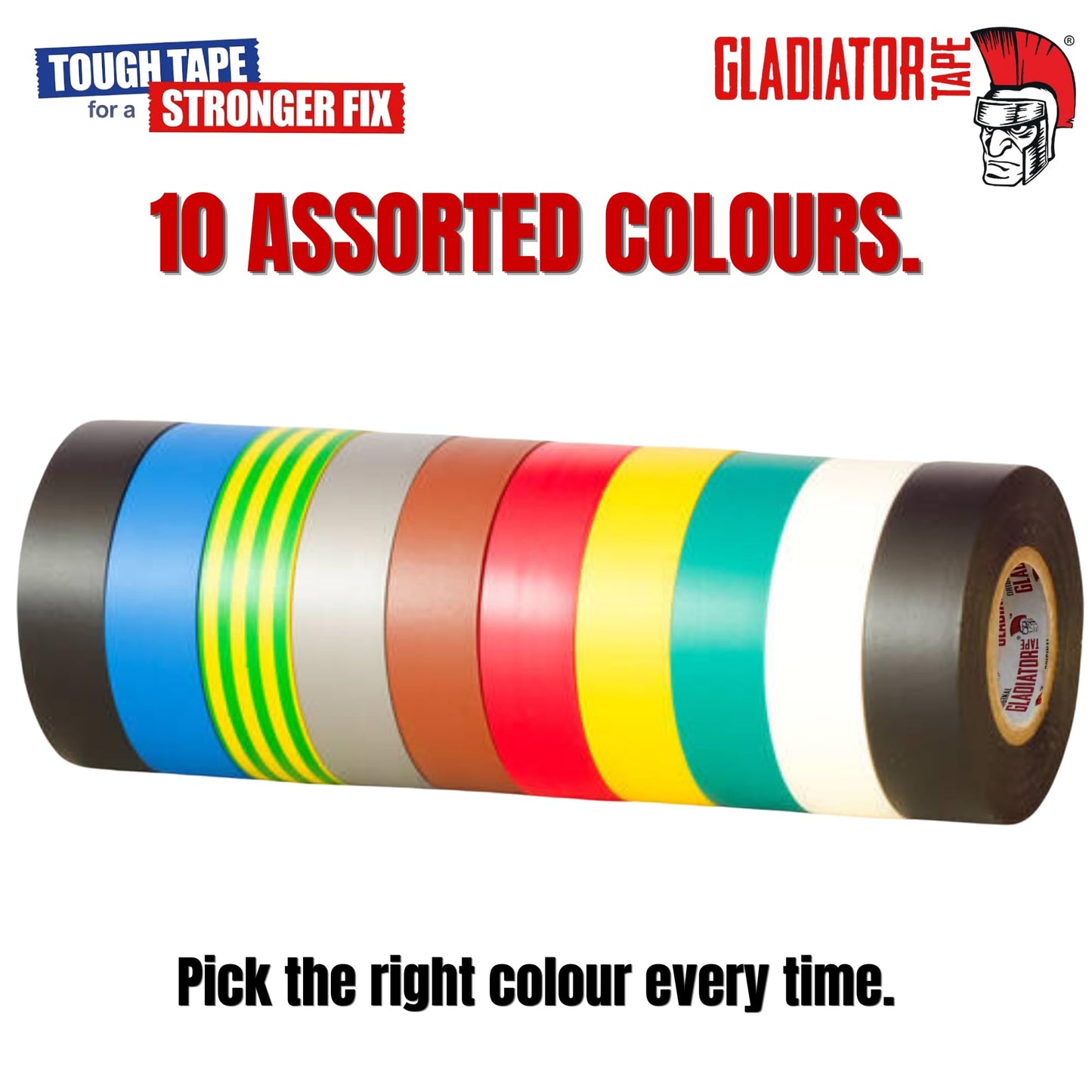 Gladiator PVC Electrical Tape 19mm x 20m (Pack of 10) | Flame Retardant Electrical Insulation Tape