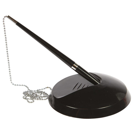 Reception Counter Pen Set with Chain & Stand | Black Desk Pen with 2 Free Refills