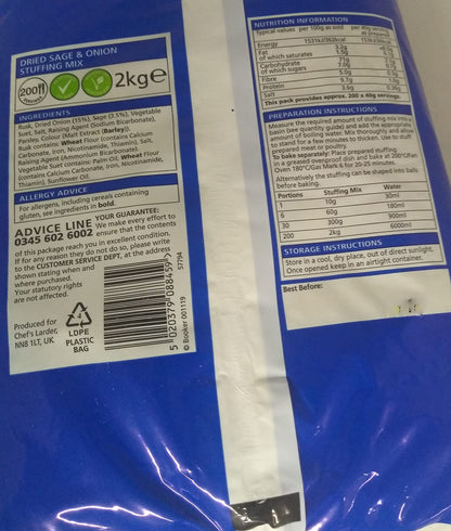 Chef's Larder Sage & Onion Stuffing Mix 2kg