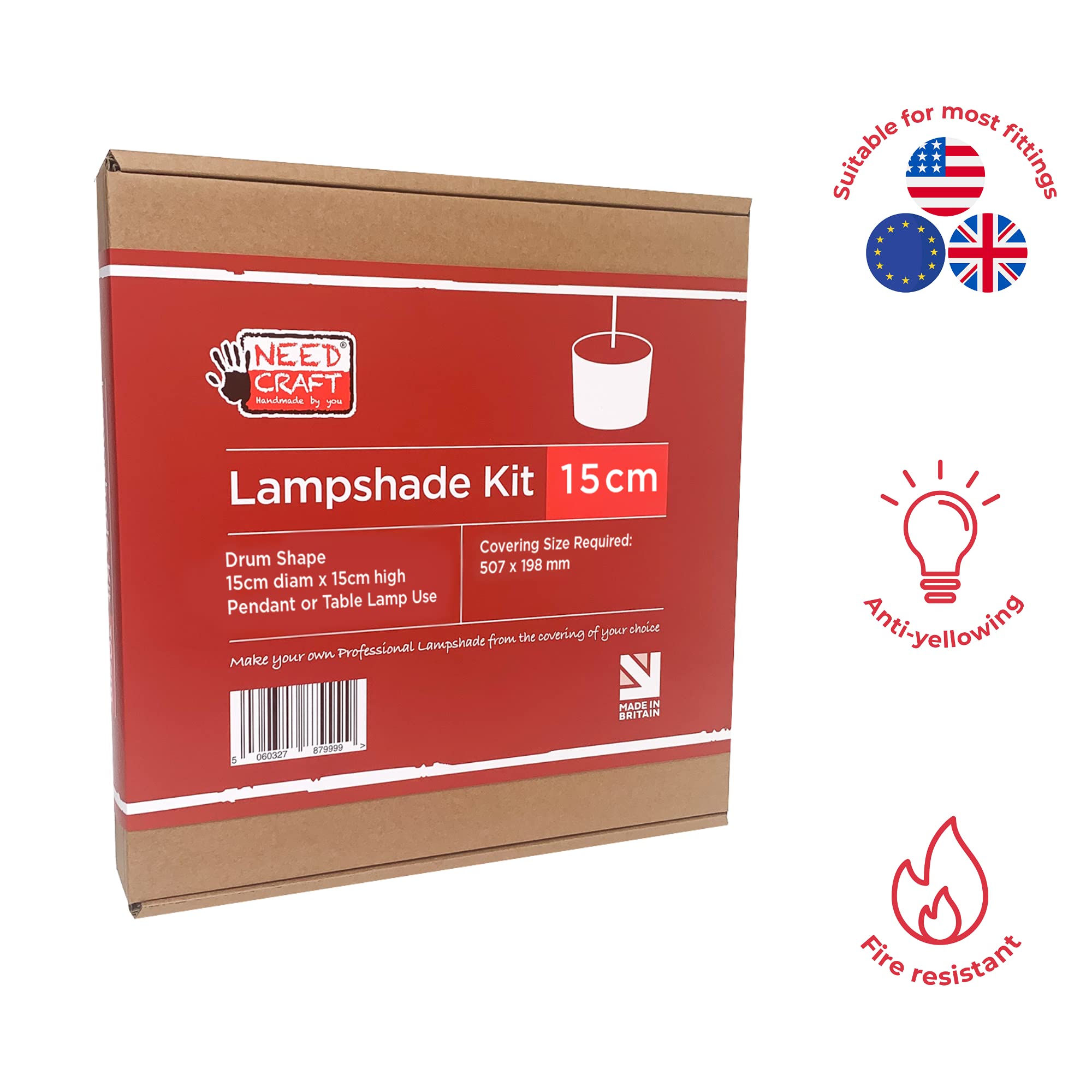 15cm Lampshade Making Kit use with Pendant Ceiling Lights and Table and Floor Lamp, Drum Circle Shape Needcraft UK DIY use with Fabric, Textile, Wallpaper of Choice.