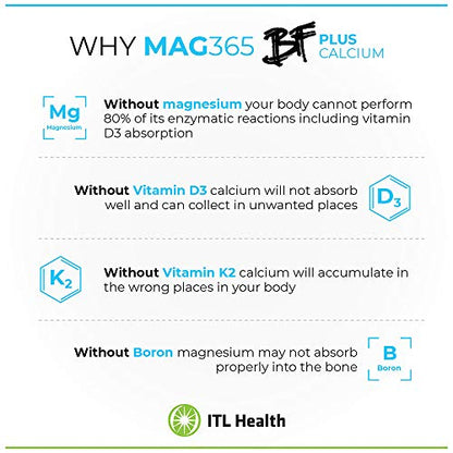 MAG365 BF Plus Magnesium Powder with Calcium, Zinc, D3 & K2 – 210g