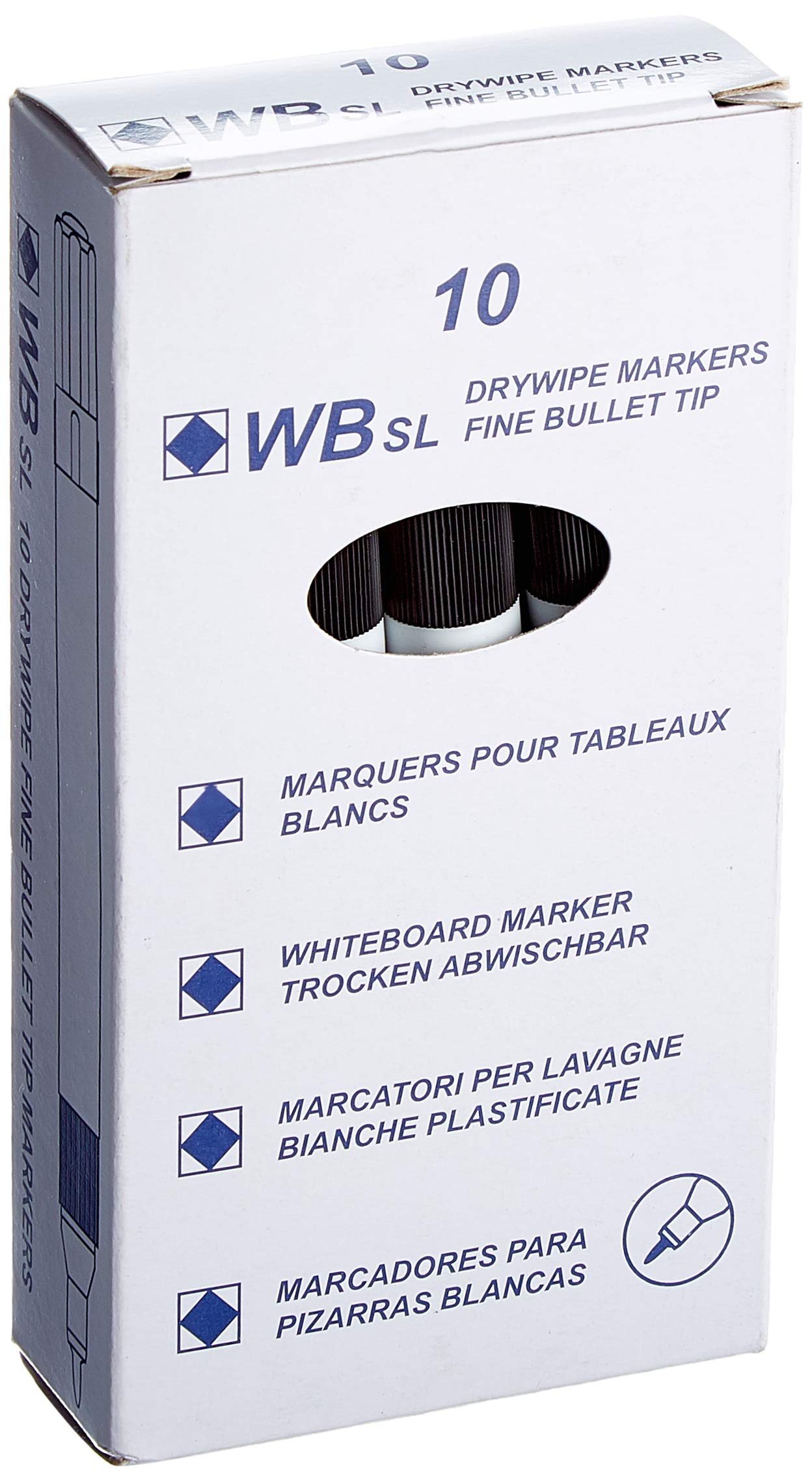 Hainenko Whiteboard Slimline Dry Wipe Marker with Fine Bullet Tip - Black (Pack of 10)