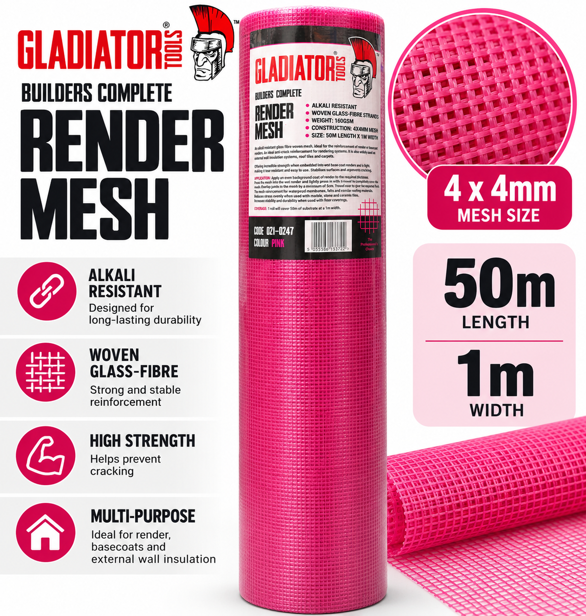 Gladiator Pink Render Mesh 1m x 90m - 160gsm