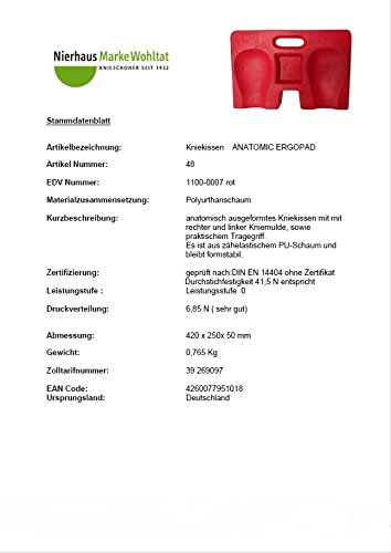 Nierhaus Anatomic Ergopad Knee Mat 250 x 420 x 50mm