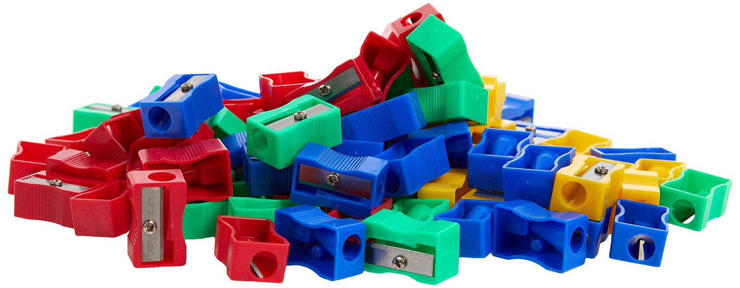Hainenko Plastic Pencil Sharpeners Assorted Colours (Pack of 100) | Single Hole Classroom & Office Sharpeners