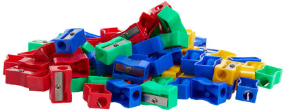 Hainenko Plastic Pencil Sharpeners Assorted Colours (Pack of 100) | Single Hole Classroom & Office Sharpeners