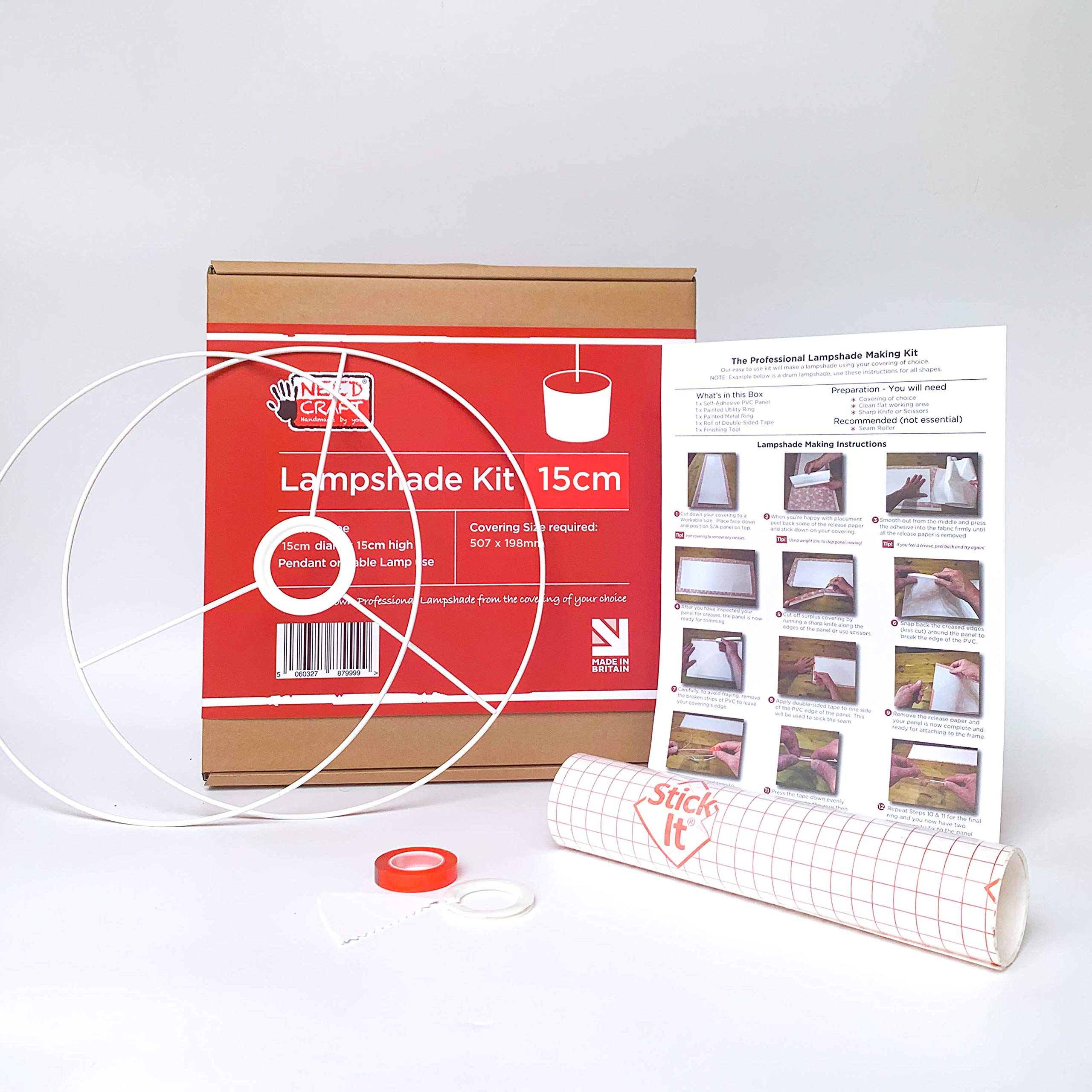 15cm Lampshade Making Kit use with Pendant Ceiling Lights and Table and Floor Lamp, Drum Circle Shape Needcraft UK DIY use with Fabric, Textile, Wallpaper of Choice.