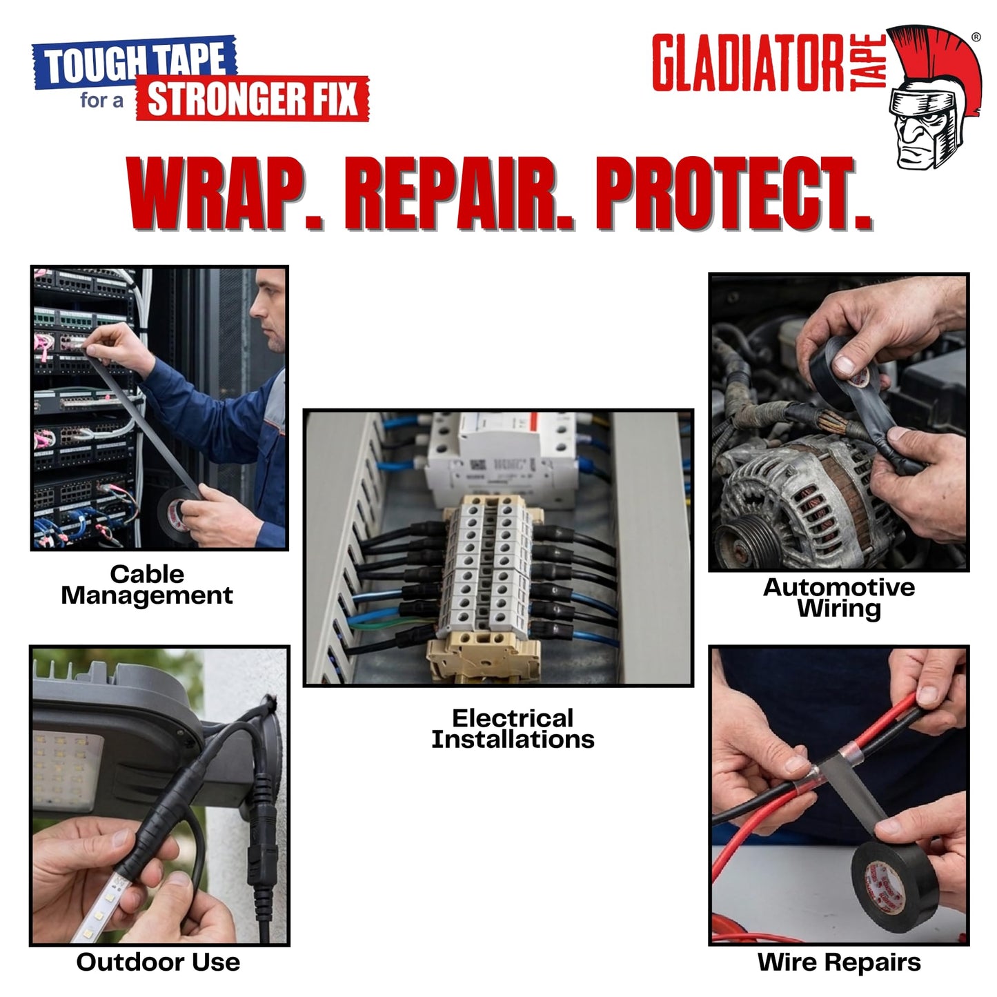Gladiator PVC Electrical Tape Black 19mm x 20m (Pack of 10) | Flame Retardant Electrical Insulation Tape