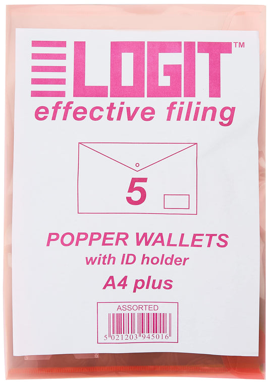 Hainenko Value Popper Wallet Assorted Colours (Pack of 5) | A4 Document Storage Wallets
