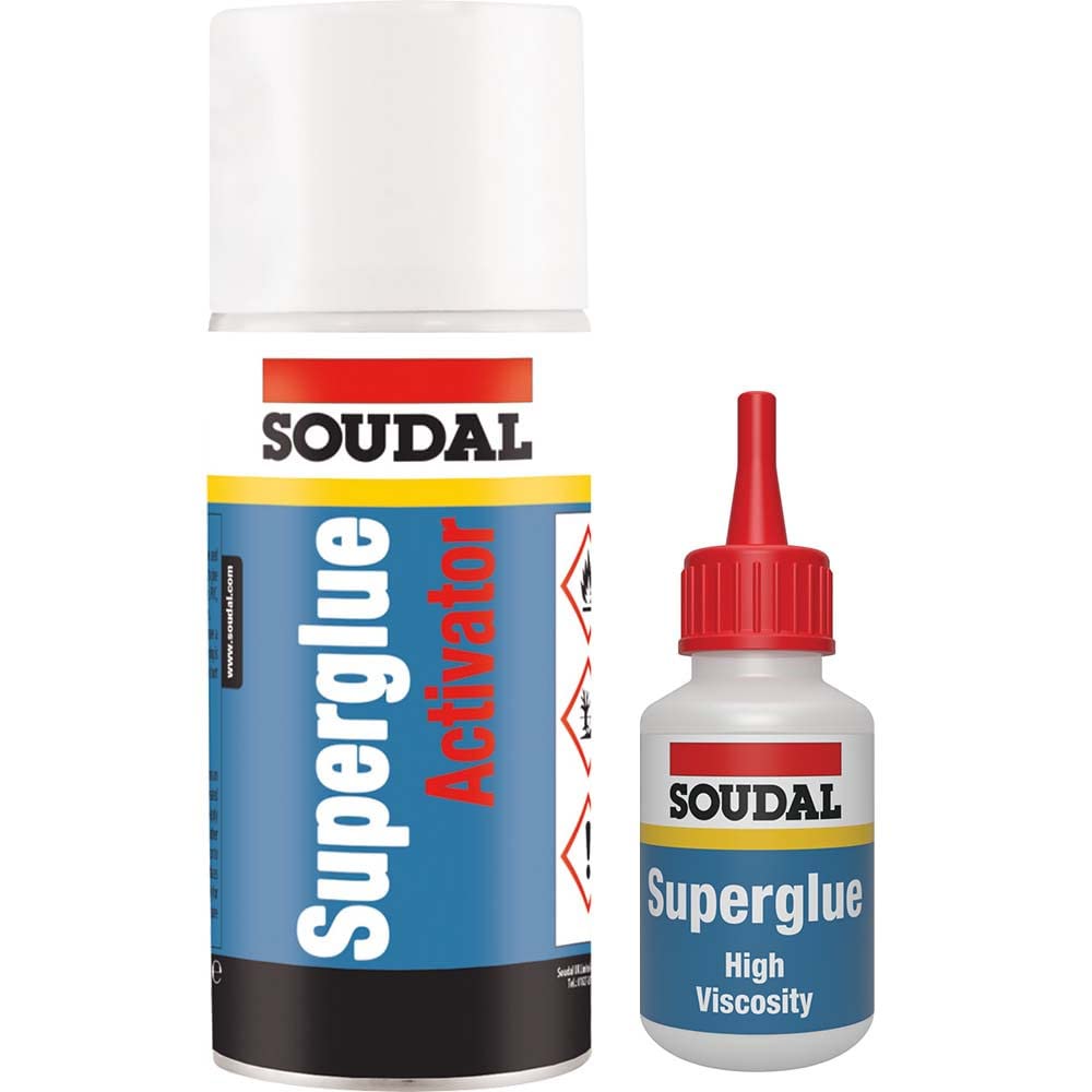 Soudal High Viscosity Super Glue & Activator Mitre Kit | 50g + 200ml