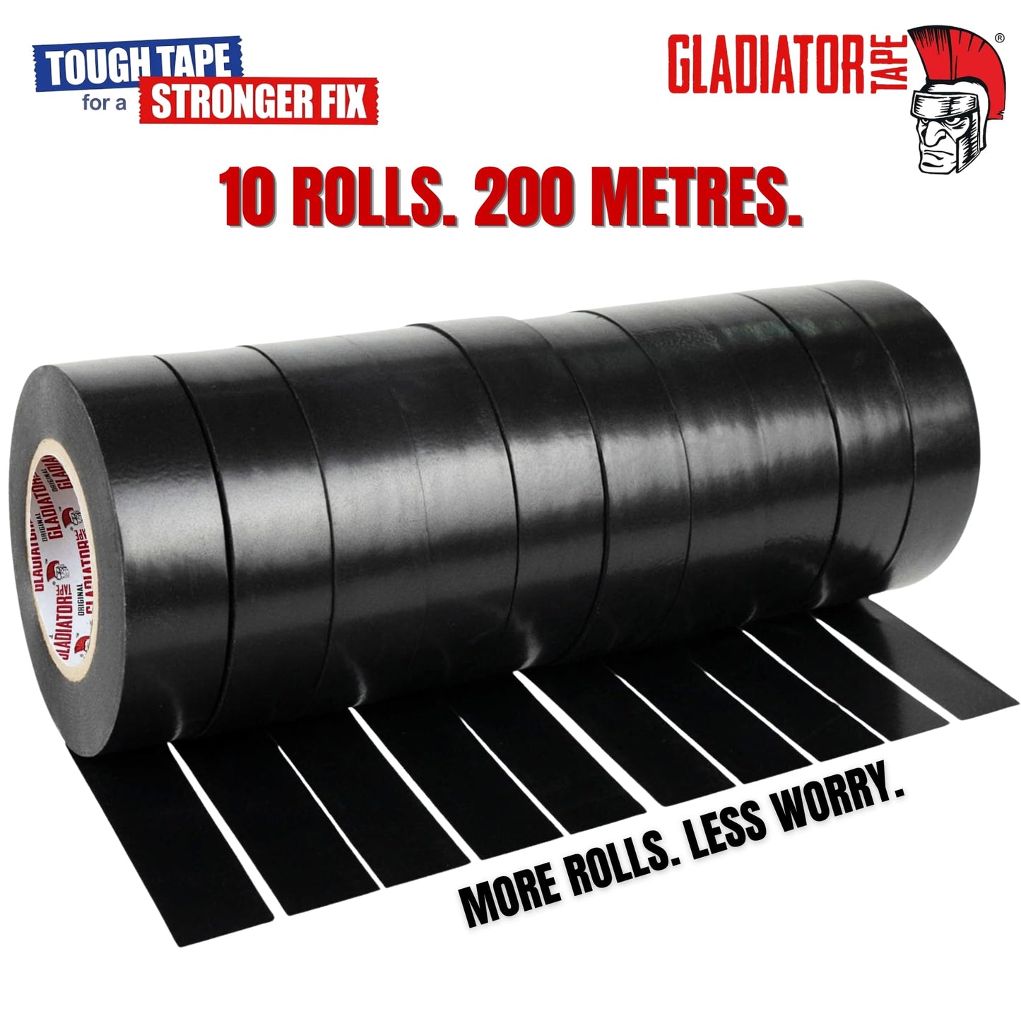 Gladiator PVC Electrical Tape Black 19mm x 20m (Pack of 10) | Flame Retardant Electrical Insulation Tape