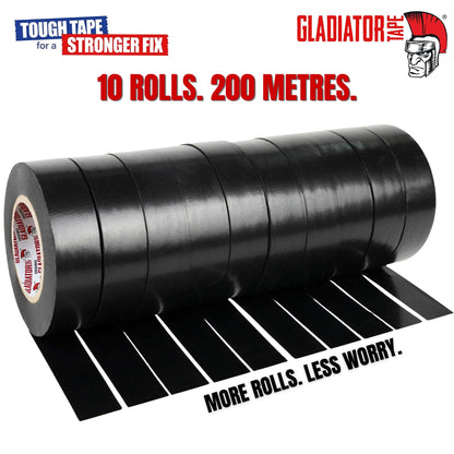 Gladiator PVC Electrical Tape Black 19mm x 20m (Pack of 10) | Flame Retardant Electrical Insulation Tape