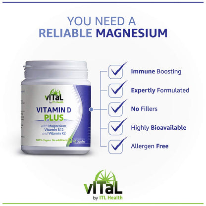 MAG365 Vegan Vitamin D Plus | Magnesium, Vitamin D3, Vitamin K2 & Vitamin B12 | 60 Vegan Capsules