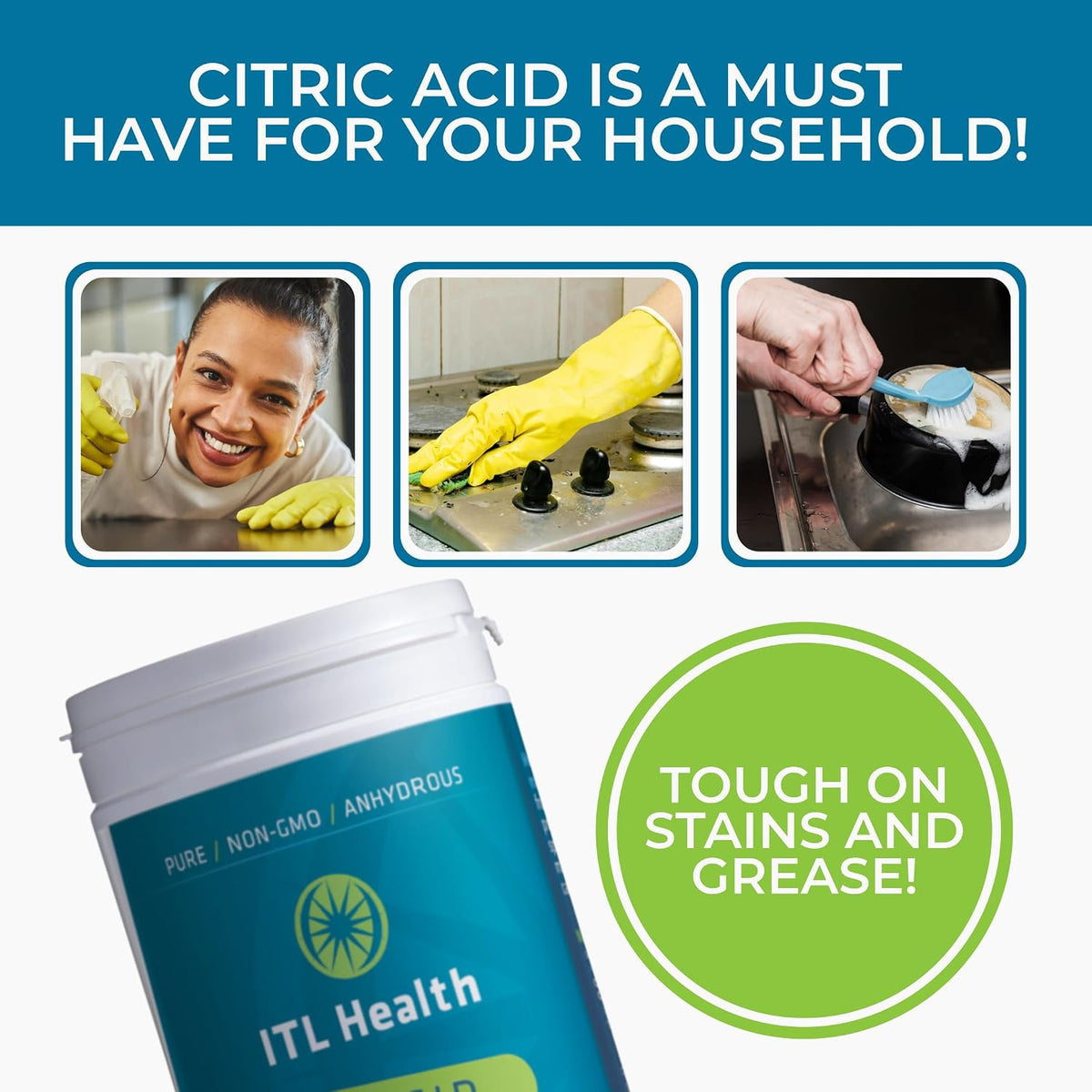 Citric Acid 1.13kg | ITL Health Food Grade Cleaning & Descaling Powder (BBE 31/12/2026)