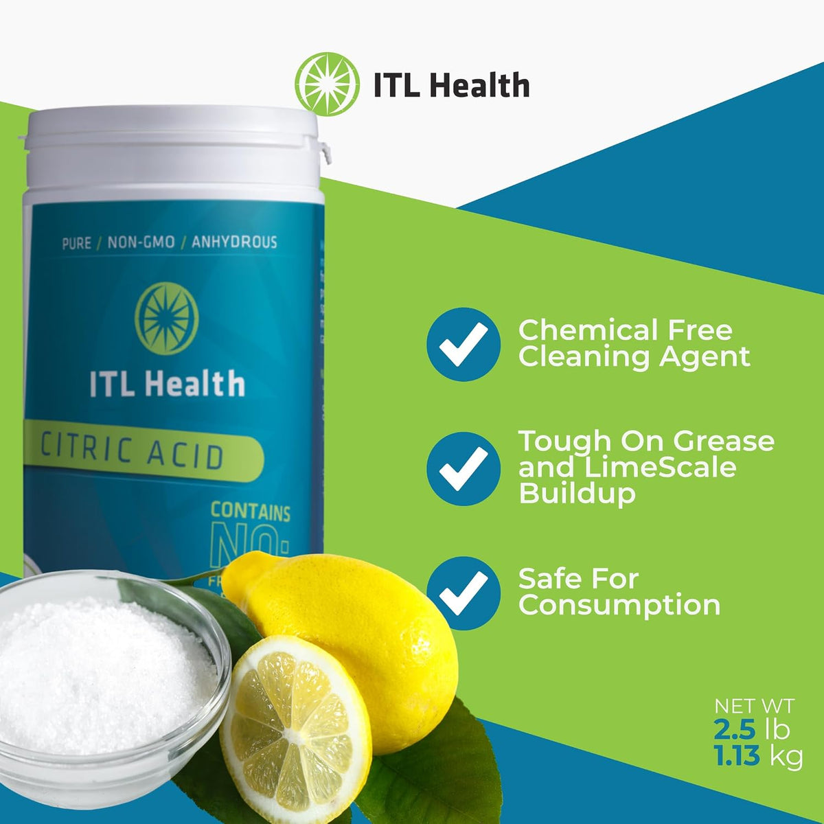 Citric Acid 1.13kg | ITL Health Food Grade Cleaning & Descaling Powder (BBE 31/12/2026)