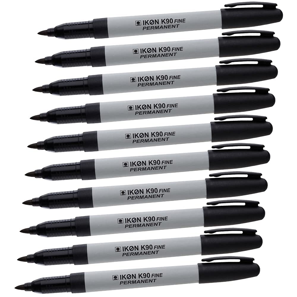 Hainenko IKON K90 Black Fine Permanent Marker Pack of 20. Sharp Point Golf Ball/CD/DVD Marker Pens in Black Ink 0.8mm Bullet Tip