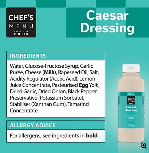 Caesar Dressing 1 Litre – Ready to Use Salad Dressing for Salads & Wraps – Chef’s Menu – Suitable for Home & Catering
