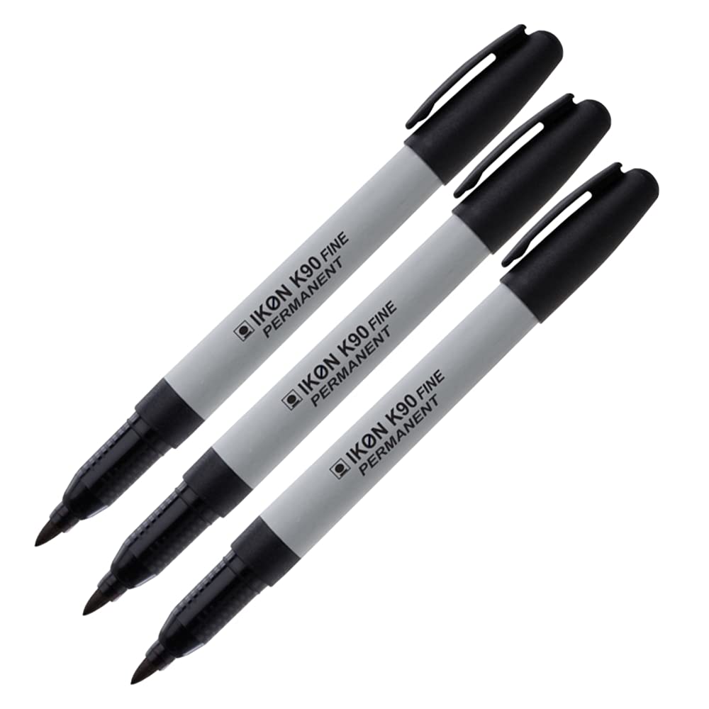 Hainenko IKON K90 Black Fine Permanent Marker Pack of 20. Sharp Point Golf Ball/CD/DVD Marker Pens in Black Ink 0.8mm Bullet Tip
